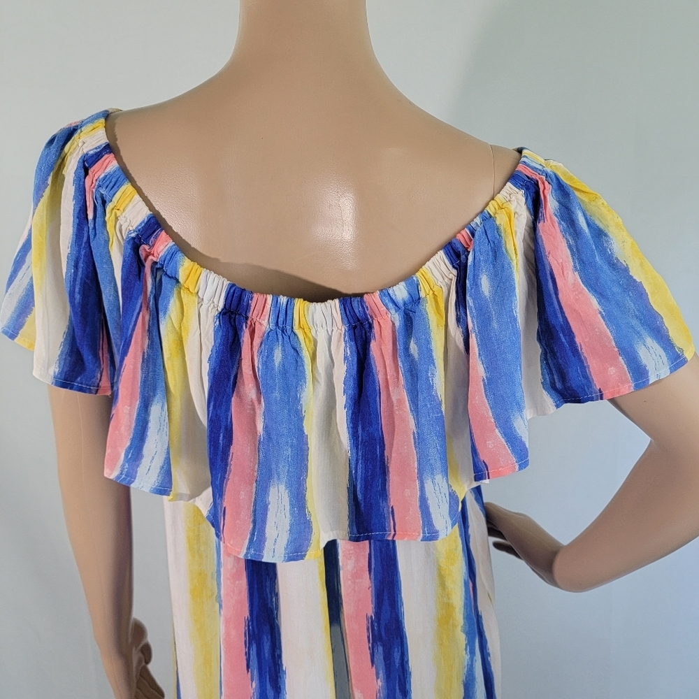 Umgee Yellow and Blue Ruffled Off-the-Shoulder Sundress - Picture 6 of 12